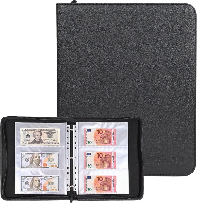 WITHYU Cash Collection Book, Binder Currency Holder Album with 180 Pockets Paper Money Sleeves, Fireproof Currency Organizer for Money Protection and Storage - Image 1